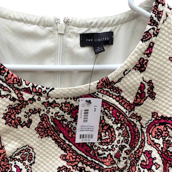 The Limited Fit Flare White Pink Paisley Sleeveless Dress NEW 2 - Picture 3 of 7